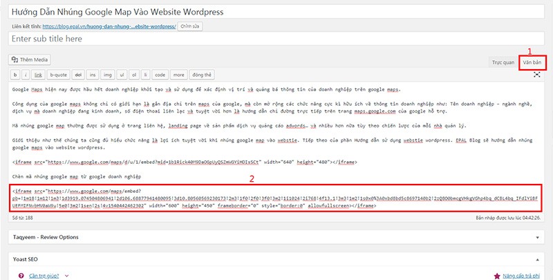 Chèn mã nhúng google doanh nghiệp vào website wordpress